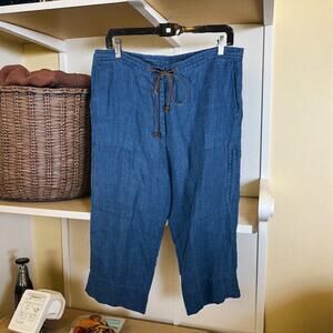 Lauren Ralph Lauren LRL Women's 14 Dark Blue 100% Linen Capri Pants Side Pockets